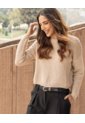 Saco Tejido Calado Cuello Redondo  Para Mujer Beige Ostu de Ostu