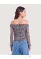Camiseta Mesh Off Shoulder  Para Mujer Negro Ostu de Ostu