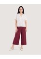 Pantalón Fluido Tiro Alto  Para Mujer Vino Ostu de Ostu