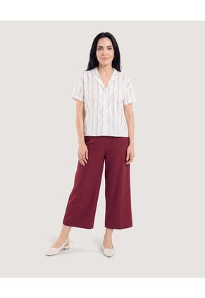 Pantalón Fluido Tiro Alto  Para Mujer Vino Ostu