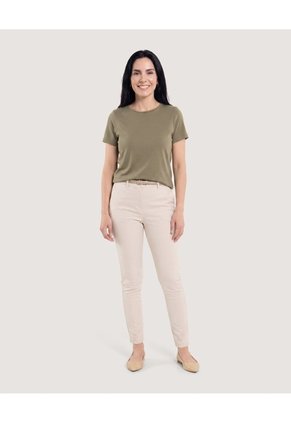 Pantalon Basico Tipo Chino  Para Mujer Beige Ostu