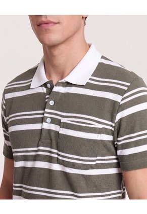 Polo Cuello Tejido A Rayas Para Hombre Verde Ostu