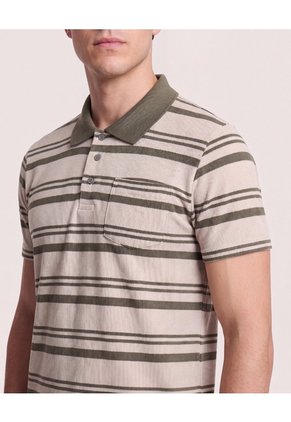 Polo Cuello Tejido A Rayas  Para Hombre Avena Ostu