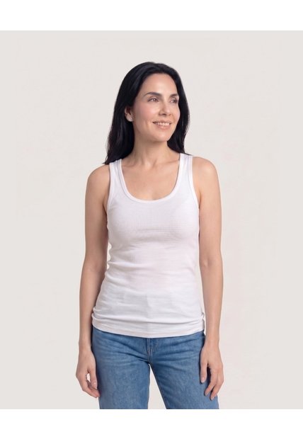 Camiseta Básica Tipo Tank  Para Mujer Crema Ostu