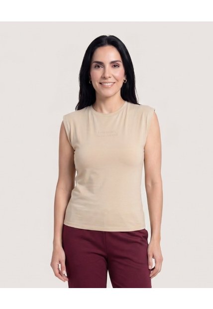 Camiseta Mujer Sin Mangas Con Screen  Para Mujer Beige Ostu