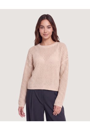 Saco Tejido Calado Cuello Redondo  Para Mujer Beige Ostu