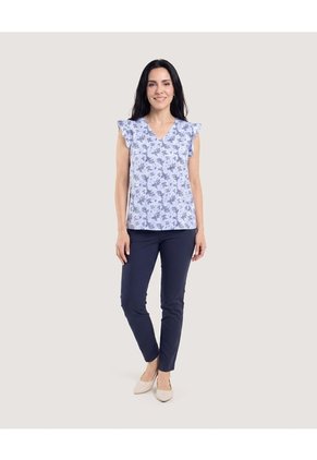 Pantalon Basico Tipo Chino Para Mujer Azul Ostu