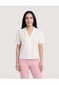 Camisa Manga Corta Cuello Solapa  Para Mujer Blanco Ostu de Ostu