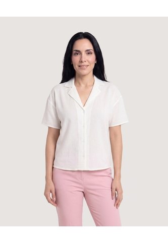 Camisa Manga Corta Cuello Solapa  Para Mujer Blanco Ostu Ostu
