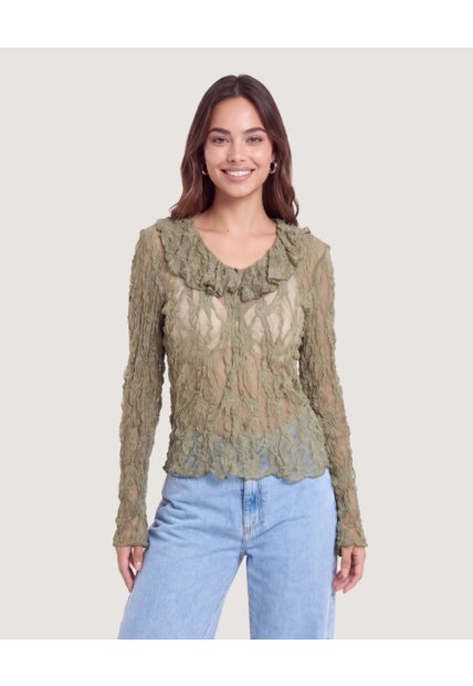 Camiseta Blonda Romantic  Para Mujer Verde Ostu
