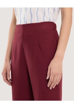 Pantalón Fluido Tiro Alto  Para Mujer Vino Ostu