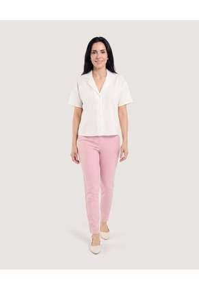 Camisa Manga Corta Cuello Solapa Para Mujer Blanco Ostu