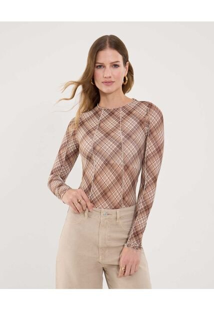 Camiseta Para Mujer Manga Larga Cuello Redondo Color Café Marca Ostu #40092560