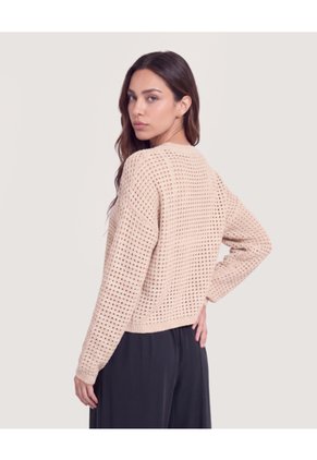 Saco Tejido Calado Cuello Redondo  Para Mujer Beige Ostu