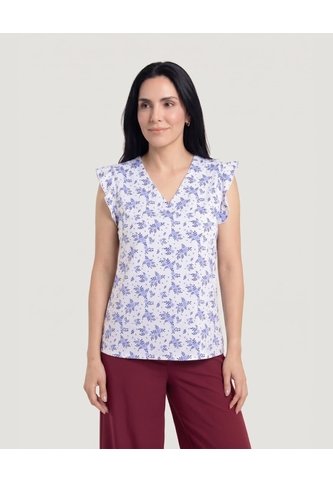 Blusa Manga Corta Con Boleros  Para Mujer Azul Ostu Ostu