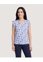 Blusa Manga Corta Con Boleros  Para Mujer Azul Ostu de Ostu