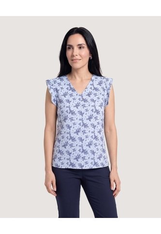 Blusa Manga Corta Con Boleros  Para Mujer Azul Ostu Ostu