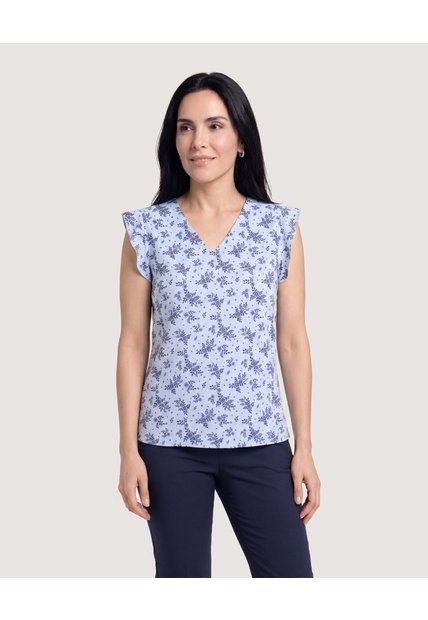 Blusa Manga Corta Con Boleros  Para Mujer Azul Ostu