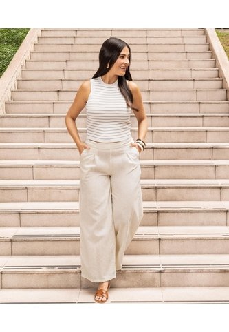 Pantalón Bota Ancha Estampado  Para Mujer Marfil Ostu Ostu