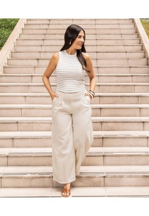 Pantalón Bota Ancha Estampado Para Mujer Marfil Ostu