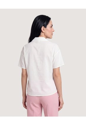 Camisa Manga Corta Cuello Solapa Para Mujer Blanco Ostu