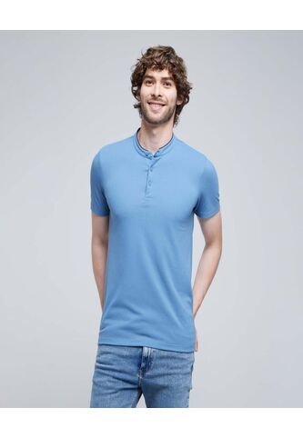 Polo Para Hombre Cuello Mao Sin Bolsillo Color Azul  Marca Ostu #60110648 Ostu