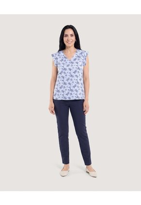 Blusa Manga Corta Con Boleros  Para Mujer Azul Ostu