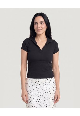 Polo Cropped  Para Mujer Negro Ostu Ostu