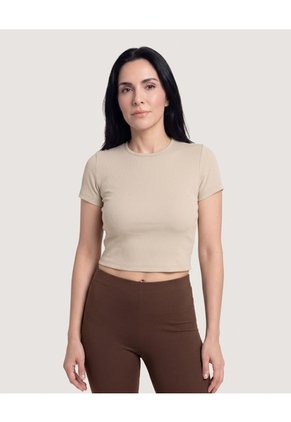 Crop Top Basico Para Mujer Beige Ostu