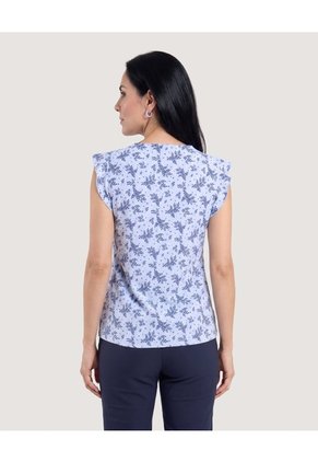 Blusa Manga Corta Con Boleros  Para Mujer Azul Ostu