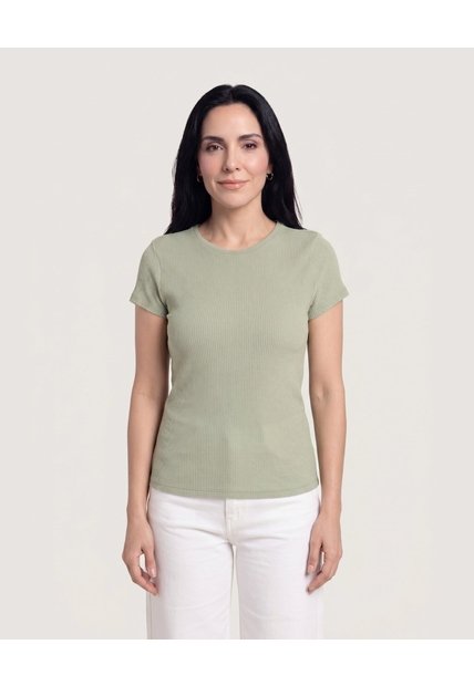 Camiseta Básica Cuello Redondo  Para Mujer Verde Ostu