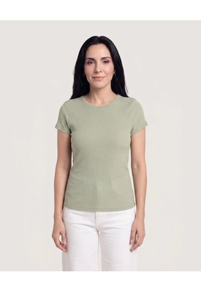 Camiseta Básica Cuello Redondo Para Mujer Verde Ostu
