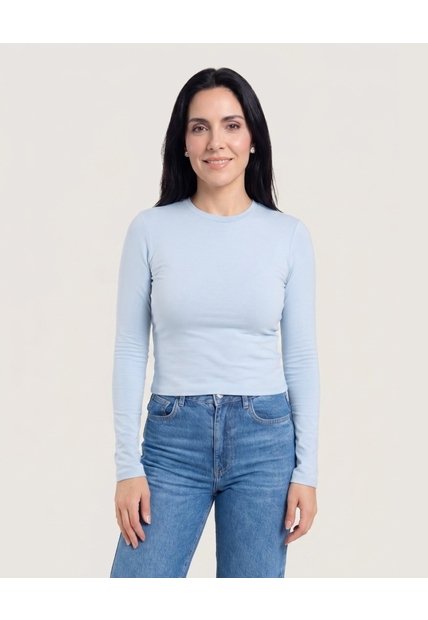 Camiseta Crop Manga Larga  Para Mujer Azul Ostu