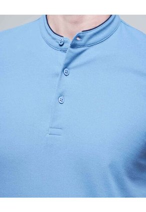 Polo Para Hombre Cuello Mao Sin Bolsillo Color Azul Marca Ostu #60110648