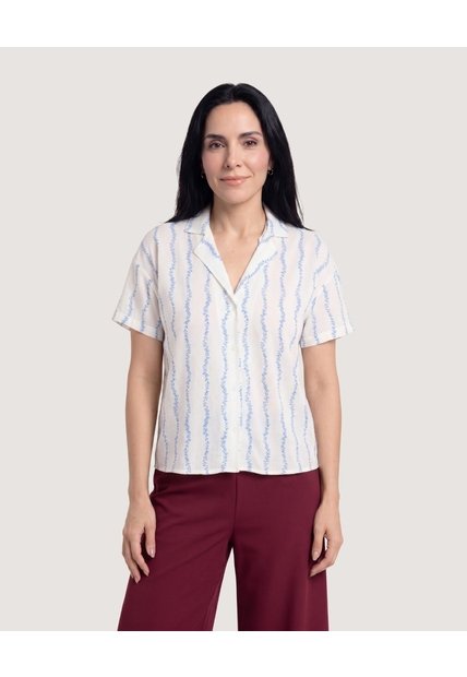 Camisa Manga Corta Cuello Solapa  Para Mujer Blanco Ostu
