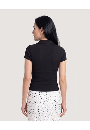 Polo Cropped  Para Mujer Negro Ostu