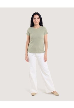 Camiseta Básica Cuello Redondo Para Mujer Verde Ostu