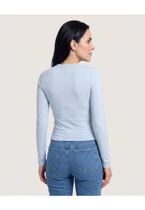 Camiseta Crop Manga Larga Para Mujer Azul Ostu