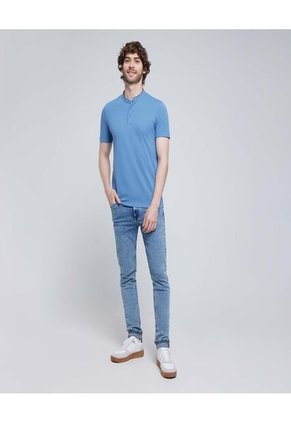 Polo Para Hombre Cuello Mao Sin Bolsillo Color Azul Marca Ostu #60110648
