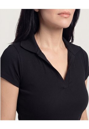 Polo Cropped  Para Mujer Negro Ostu