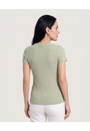 Camiseta Básica Cuello Redondo Para Mujer Verde Ostu