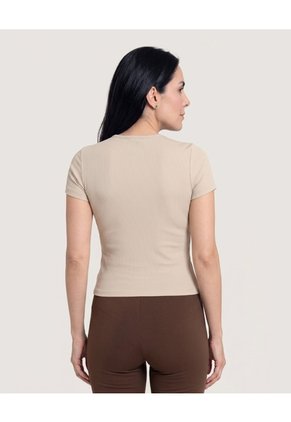 Crop Top Basico Para Mujer Beige Ostu