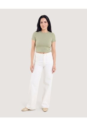 Crop Top Basico Para Mujer Verde Ostu