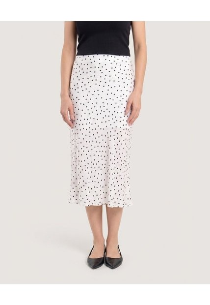 Falda Midi Fluida Con Puntos  Para Mujer Blanco Ostu