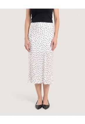 Falda Midi Fluida Con Puntos Para Mujer Blanco Ostu