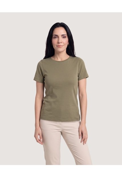 Camiseta Básica De Manga Corta  Para Mujer Verde Ostu