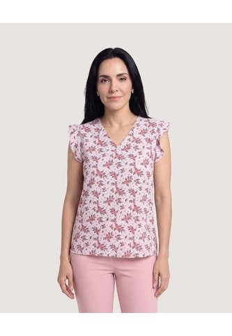 Blusa Manga Corta Con Boleros  Para Mujer Rosa Ostu Ostu