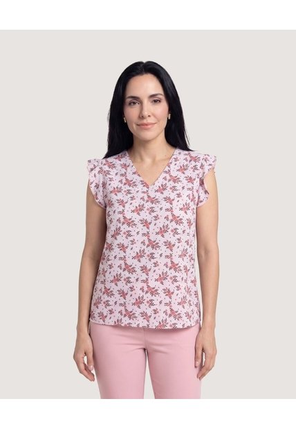 Blusa Manga Corta Con Boleros  Para Mujer Rosa Ostu
