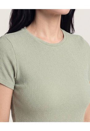 Camiseta Básica Cuello Redondo Para Mujer Verde Ostu
