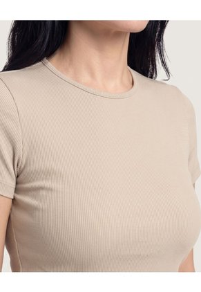 Crop Top Basico Para Mujer Beige Ostu